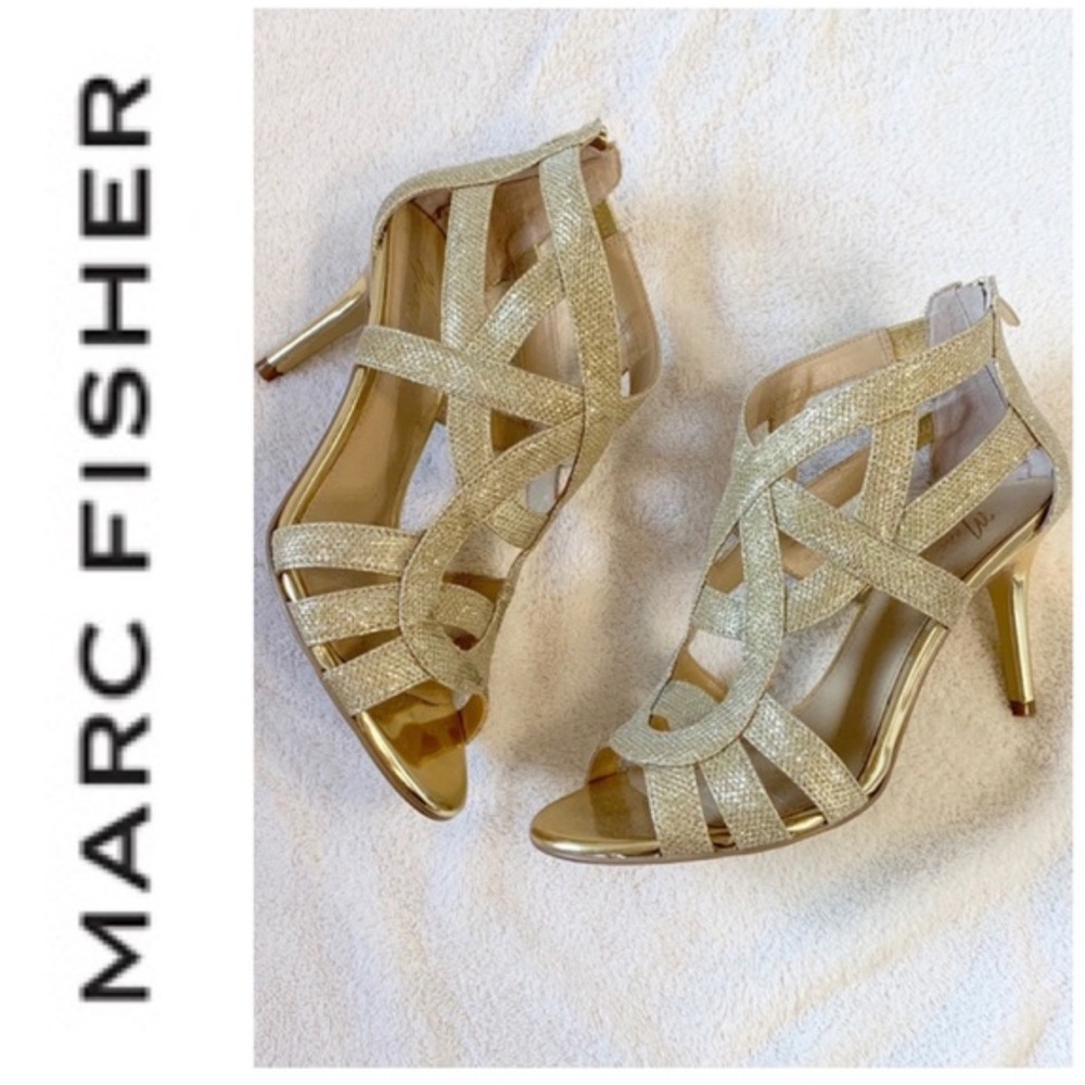 - Marc Fisher Gold fancy dressy wedding bridesmaids heels shoes 8.5